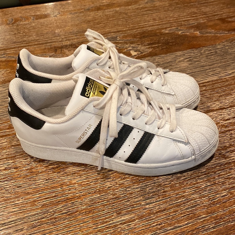 adidas Originals White and Black Superstar Athletic Shoes - Picture 4 of 6